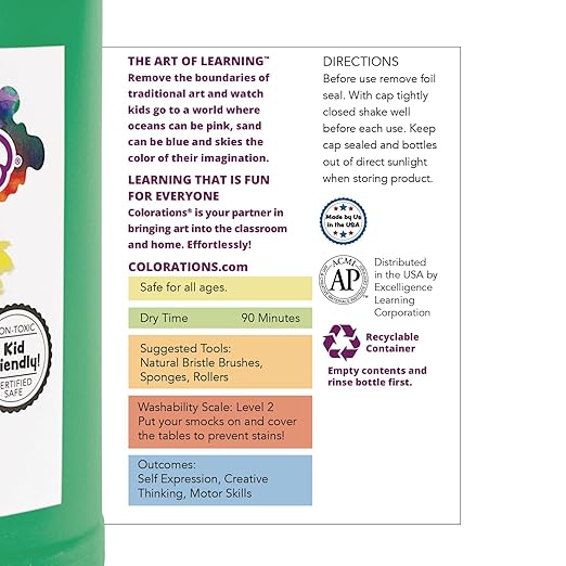 Colorations Paraben-Free Tempera Paint for Kids - 1 Gallon, Vibrant Green. Non-Toxic and Made in the USA, Classroom Must Haves, Bulk Arts and Crafts Supplies-CubbioJoy