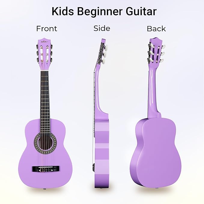 ADM Beginner Acoustic Classical Guitar 30 Inch Nylon Strings Wooden Guitar Bundle Kit for Kid Boy Girl Student Youth Guitarra Online Lessons with Gig Bag, Strap, Tuner, Strings, Picks, Purple-CubbioJoy