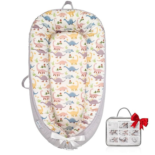 Baby Lounger | Organic Cotton Infant Lounger | Reversible, Adjustable & Portable Floor Lounger | Soft, Breathable, Washable Cover-CubbioJoy