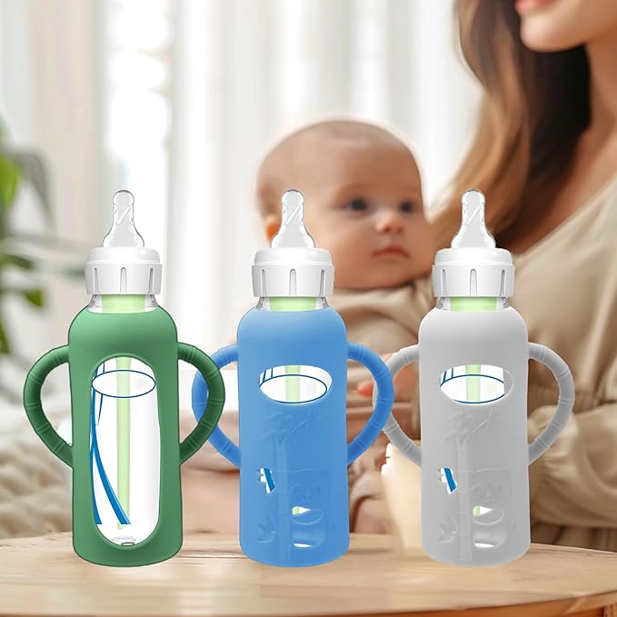 BUSOHA 3 Pack Silicone Sleeves for Dr. Brown's Glass Baby Bottles - Drop Protection Baby Bottle Sleeves Compatible with Dr. Brown's Newborn Glass Bottles with Silicone Handles,8 oz-CubbioJoy