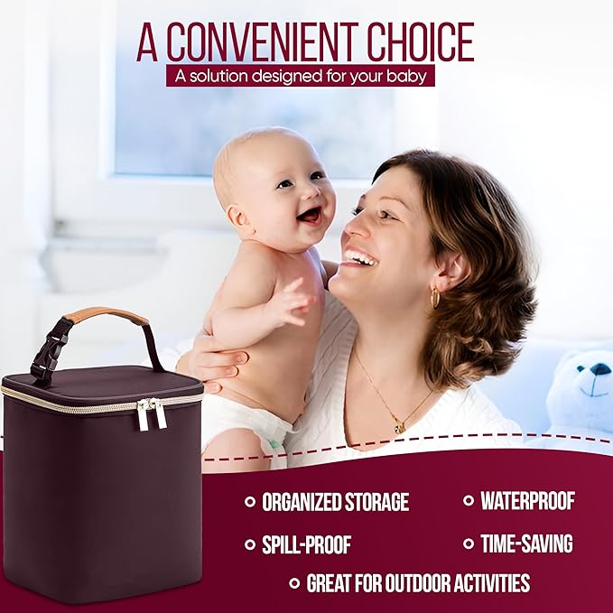 BreastMilk Cooler with Ice Packs and Tote Bags for Nursing, Large Capacity, Waterproof, Fits 9 Baby Bottles Up to 11 oz, Dark Brown-CubbioJoy