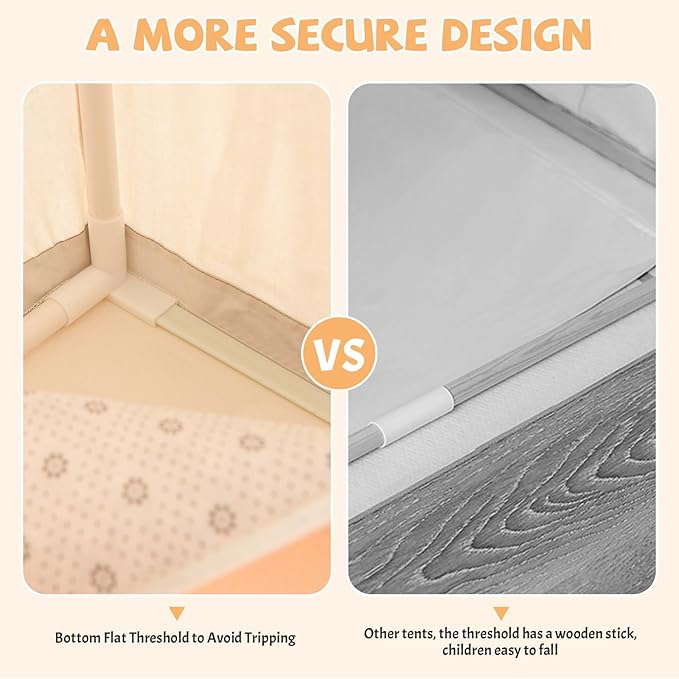 INFANS Kids Play Tent with Washable Mat Star Light Windows, Anti-Trip Large Playhouse Toys for Children Boys Girls, Indoor Outdoor Princess Tents Castle for Toddlers (Beige)-CubbioJoy