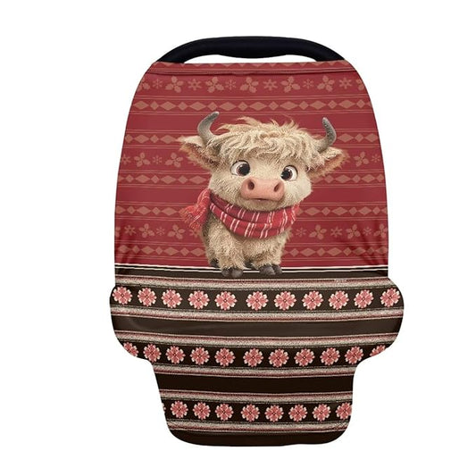 Binienty Christmas Highland Cow Car Seat Canopies for Baby Boys Girls, Mom Nursing Breastfeeding Covers Infant Stroller Cover, Holiday Gifts-CubbioJoy