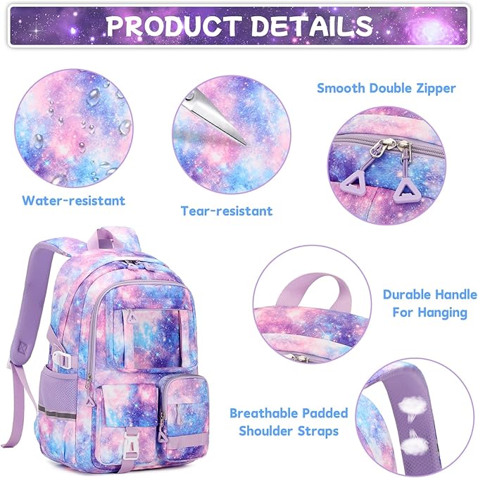 Backpack for Girls 3pcs Set Kids Backpack with Lunch Box Students Kawaii Book Bag for Elementary Primary Middle School Bags - Ita Backpack - Galaxy-CubbioJoy