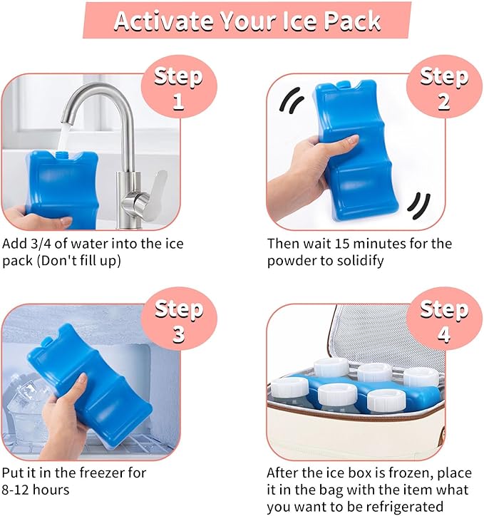 Breastmilk Cooler Bag with Ice Pack - Breast Milk Cooler Travel Bag Fits 6 Bottles Up to 11 Oz Insulated Baby Bottle Cooler Bag Breastmilk Storage Bag Cooler Perfect for Nursing Mom Daycare, Beige-CubbioJoy