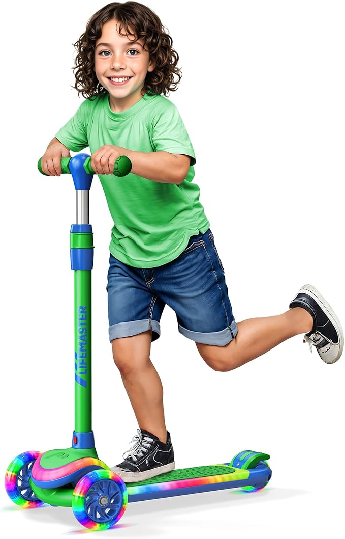 3-Wheel Kids Scooter with Multi-Color Lights on Deck & Wheels – 5-Height Adjustable Handlebar, Wide Anti-Slip Deck, Child Safety Certified, Boys & Girls Ages 3+ Supports Up to 150 lbs-CubbioJoy