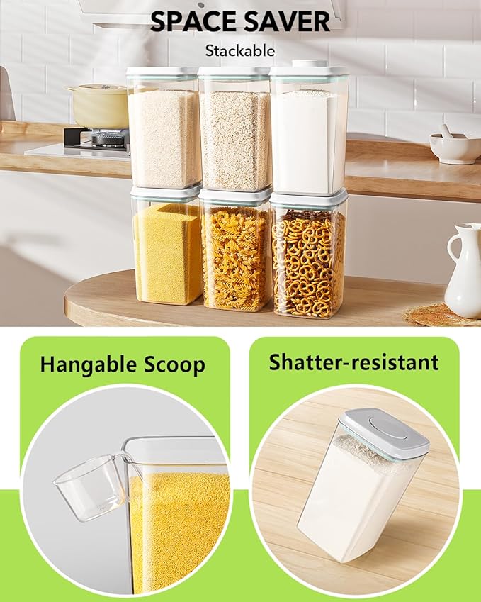 Ankou Airtight Food Storage Container with Pop Lid & 130ml Scoop, 4L/4.2qt *2 BPA-Free Cereal, Rice, Flour, Pasta & Snack Container, Stackable & Durable,Kitchen Pantry Organizer-CubbioJoy