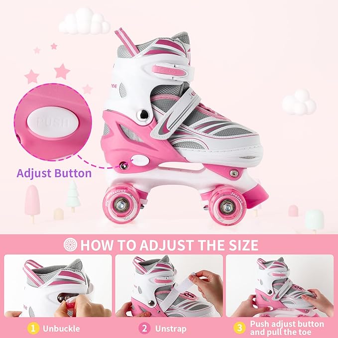 Adjustable 4 Size Kids Roller Skates With Light up Wheels for Girls Ages 5-8-12, Safe and Fun Illuminating Skates for Kids, Toddlers, Boys-CubbioJoy