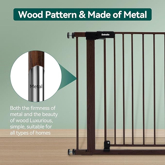 Babelio Metal Auto Close Baby Gate,Extra Wide Pet Gate for The House and Doorways, Pressure Mounted Walk Thru Child Gate with Door (Black Wood Pattern, 30" Tall 29"-55" Wide)-CubbioJoy