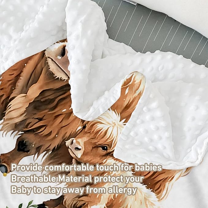 Custom Name Crib Bedding Set - Flower Highland Cow Pattern, Personalized Nursery Bedding 3-Piece Set– Soft Blanket, Fitted Sheet, Changing Pad Cover – for Newborns Girls Nursery Gifts-CubbioJoy