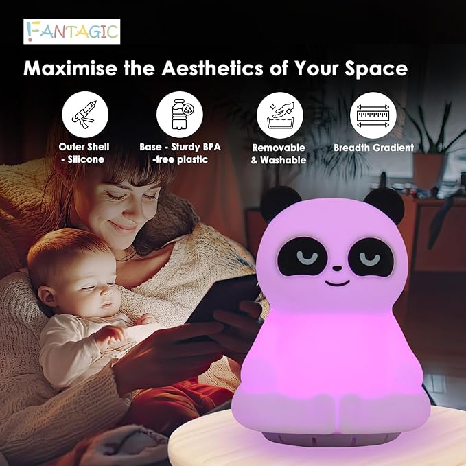 Combined Bluetooth Speaker & LED Nightlight With 9 Color Emissions, Child Friendly Silicone & BPA Free Monkey, USB Recharging, Receives Audio From Computer, Phone Or Tablet, Remote Control (Panda)-CubbioJoy