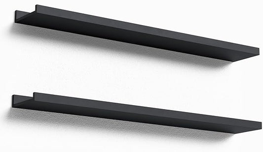 35.4 Inches Long Floating Shelves Wall Mounted, 2 Set Modern Black Wall Shelf for Bedroom, Nursery Book Shelf with Lip, Picture Ledge Shelf for Wall Decor Living Room Bathroom Kitchen- Black-CubbioJoy