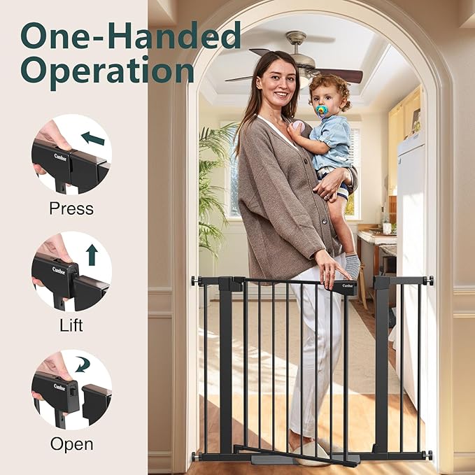 Cumbor 29.7-40.6" Baby Gate for Stairs, Baby Essential Safety Gate, Mom's Choice Awards Winner-Dog Gate for Doorways, Pressure Mounted Auto-Close Pet Gates for Dogs Indoor, Durable Child Gate, Black-CubbioJoy