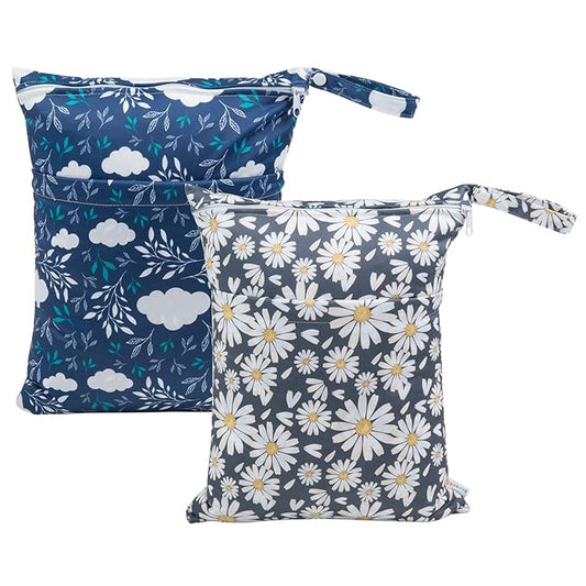 ALVABABY 2pcs Cloth Diaper Wet Dry Bags Waterproof Reusable with Two Zippered Pockets Travel Beach Pool Daycare Soiled Baby Items Yoga Gym Bag for Swimsuits or Wet Clothes L12208-CubbioJoy