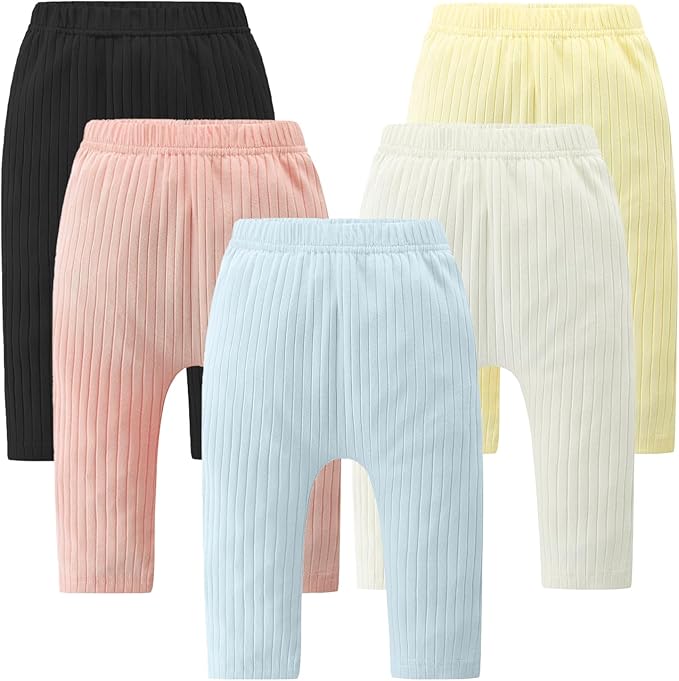 Baby and Toddler Girl's 5 Pack Cotton Ribbed Pull On Pants Leggings 0-4 Years-CubbioJoy