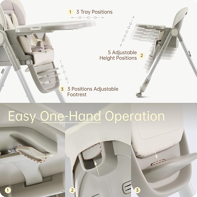 6 in 1 Convertible High Chairs for Babies and Toddlers,Portable High Chair with Dishwasher Tray and 4 Wheel,Booster Seat for Dining Table,Foldable Toddle and Baby Feeding Highchair (White)-CubbioJoy