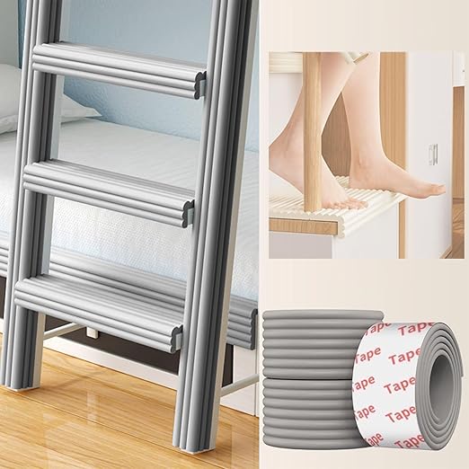 Bunk Bed Ladder Pads,Traction Treads for Stair Steps,Soft Extra-Wide Edge Protector,Self-Adhesive Bunk Bed Ladder Cover Foam Padding,Furniture 16.5 Ft Gray-CubbioJoy