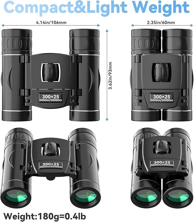 300x25 Binoculars for Adults and Kids, High Powered Mini Pocket Binoculars with Phone Adapter, Waterproof Compact Telescope for Bird Watching, Hunting, Concert, Theater, Opera, Traveling, Sightseeing-CubbioJoy
