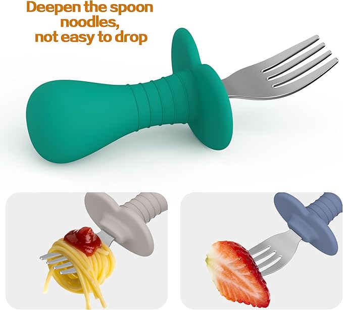 4Pcs Toddler Forks Baby Forks Set - Self-Feeding Utensils with Soft-Silicone Handles, 18/8 Stainless Steel, Anti-Choke & BPA-Free Cutlery Set-CubbioJoy