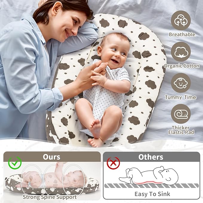 Baby Lounger- Baby Nest for 0-24 Months, Ultra Soft Organic Cotton Breathable & Portable Baby Lounger, Baby Lounger Pillow for Newborn-CubbioJoy