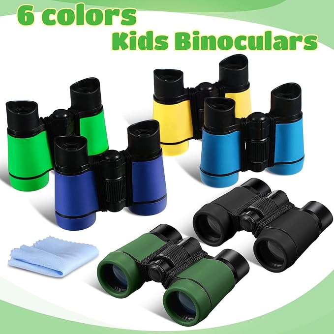 6 Pack Kids Binoculars Shock Proof Toy Binoculars Set for Age 6 Years Boys Girls Hunting Folding Small Telescope Birthday Gifts Bird Watching Educational Learning Camping Outdoor (Fresh Colors)-CubbioJoy
