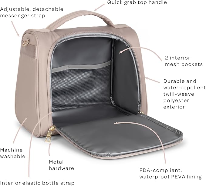 JuJuBe New Insulated Bottle Bag, Breastmilk Storage Bag for Baby Bottles, Insulated Waterproof Lunch Bag or Cooler Bag for Nursing, Milk, Food, Baby Formula, Snacks, Daycare, Taupe, Mother's Day Gift-CubbioJoy