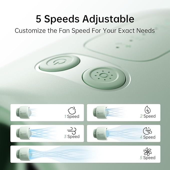 JISULIFE Stroller Fan Baby Large, Safe Bladeless for Crib, Desk, 4000mAh Battery Rechargeable Portable Cooling Fan with Air Turbo Tech, Night Light, Food-Grade Gift for Mom/Dad/Friend - Green-CubbioJoy