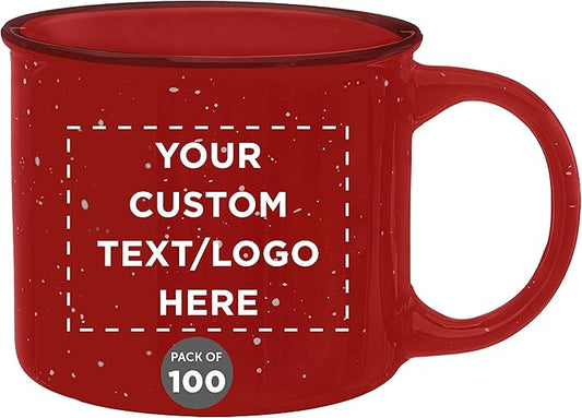 DISCOUNT PROMOS Custom Ceramic Campfire Coffee Mugs 13 oz. Set of 100, Personalized Bulk Pack - Perfect for Tea, Espresso, Cappuccino, Hot Cocoa - Red-CubbioJoy