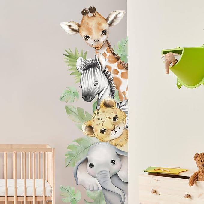 44.88x 15.75 Inch Watercolor Animal Wall Decals Jungle Animal Wall Stickers Tiger Elephant Giraffe Removable Peel and Stick Wall Decals for Nursery Playroom Bedroom Classroom Kindergarten Wall Decor-CubbioJoy