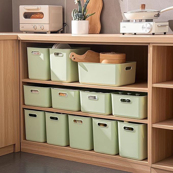 4 pack large plastic White storage bins Baskets, Toy Box Chest with Lids and Handle，Organizer Containers for Baby，Kids,snacks,Nursery，Shelves，Playroom, Bedroom，Office,Closet，home-CubbioJoy