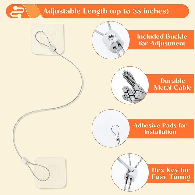 8 Pack 40" TV Safety Stainless Steel Straps Adjustable, Adhesive Anti-Tip Furniture Anchor for Flat Screen, TV and Furniture Safety Straps for Baby Proofing-CubbioJoy