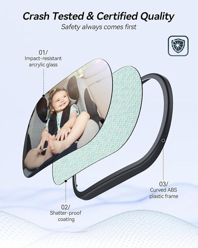 Baby Car Mirror for Backseat - Rear Facing Car Seat Mirror Safety for Infant Newborn - Easily Observe the Baby Move,Clear Wide View,360°Rotation, Secure, Shatterproof - Black-CubbioJoy