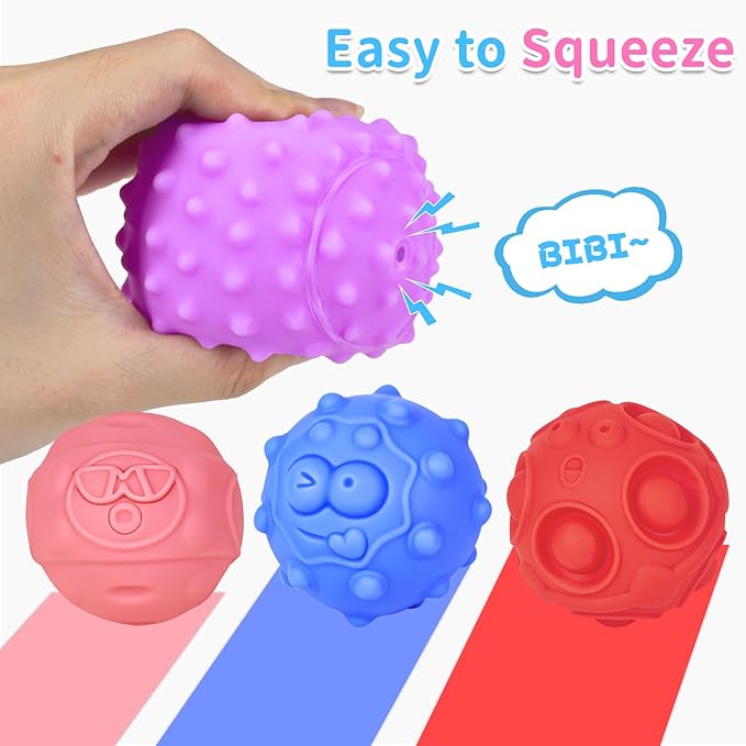 24 Pcs Sensory Balls for Toddlers, Sensory Baby Toys, Montessori Toy for Babies Squeeze, Infant Toys Soft Multi Ball Set Gifts with Bright Color Textured-CubbioJoy