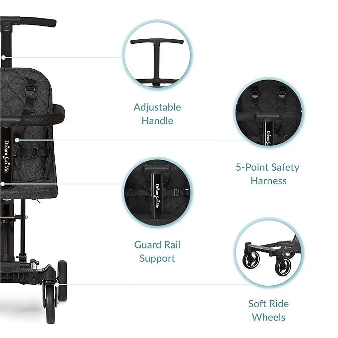 Dream On Me Lightweight and Compact Coast Rider Stroller with One Hand Easy Fold, Adjustable Handles and Soft Ride Wheels, Black-CubbioJoy