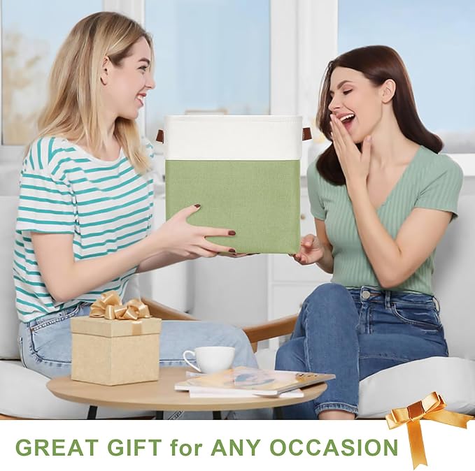 Collapsible Fabric Storage Cubes 11x11 Cube Storage Bins, 4 Pack Closet Baskets Box with Handles for Organizing, Shelf, Toys, Clothes, Home, Office, Nursery (Green&White)-CubbioJoy