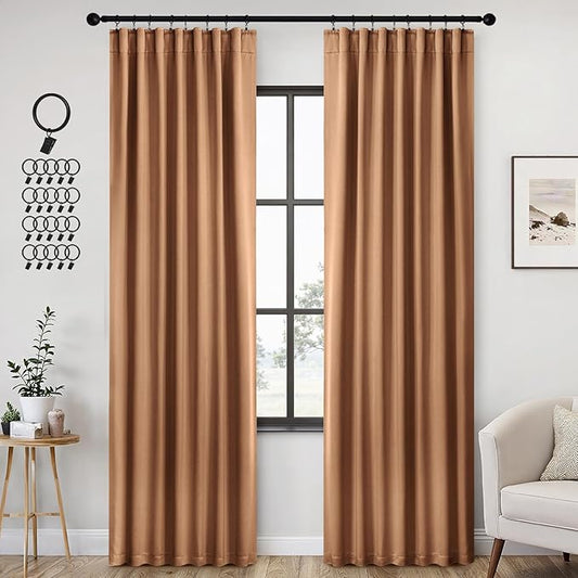 ANRODUO Back Tab Blackout Curtains for Bedroom Living Room, Rod Pocket Pinch Pleated Thermal Insulated Room Darkening Curtains 84 Inches Long 2 Panels, Brown, 42 x 84 Inch-CubbioJoy