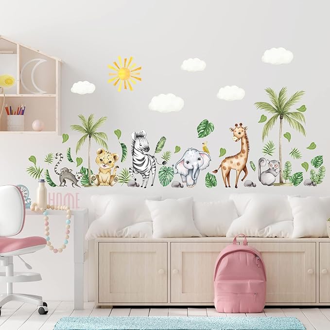 clothmile Watercolor Jungle Animal Wall Decals - Forest Animal Wall Sticker - Elephant, Lion, Monkey - For Kids, Baby Nursery, Playroom, Bedroom & Classroom Decor-CubbioJoy
