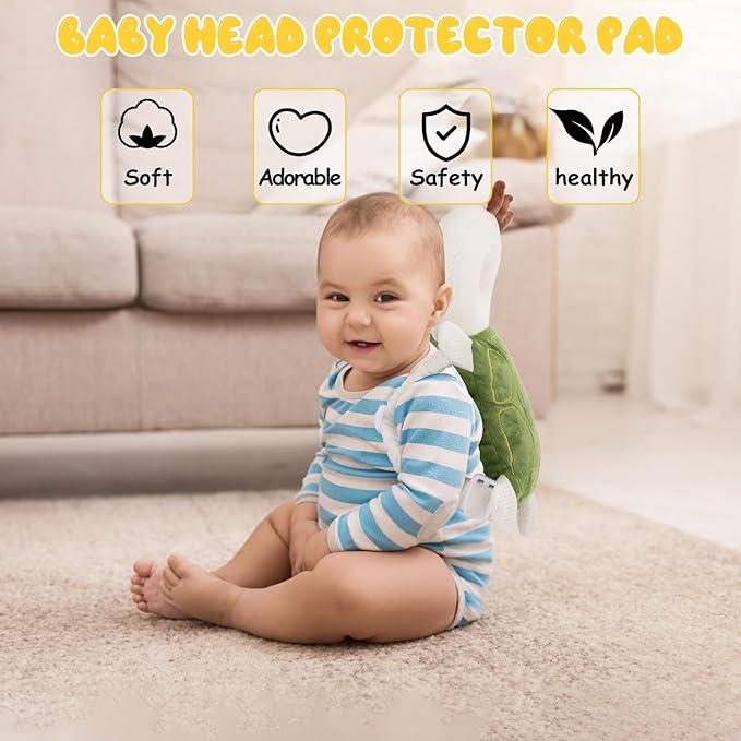 Baby Head Protection Backpack - Soft & Comfortable, Cute Cartoon Design, Turtle-CubbioJoy
