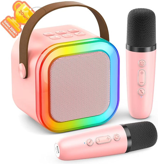 Karaoke Machine for Kids Adults, Portable Bluetooth Mini Karaoke Microphone Singing Speaker with 2 Mic and Light,Toys for All Smartphones,Birthday, Family,Home Party (Pink)-CubbioJoy