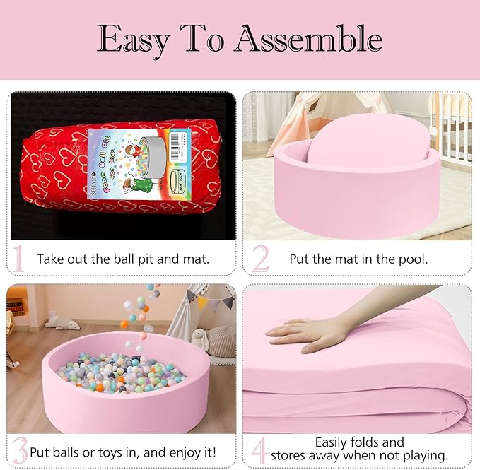 47.2"x 13.8" Foam Ball Pit, Large Ball Pits for Toddlers, Soft Round Playpen Ball Pool for Kids, Ideal Gift for Child Indoor and Outdoor Game, Pink(Balls not Included)-CubbioJoy