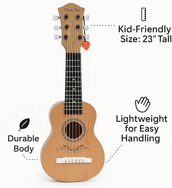 23" Acoustic Guitar, Kids 6 String Toy Guitar - Realistic Steel Strings - Beginner Practice First Musical Instrument for Children, Toddlers (Natural)-CubbioJoy