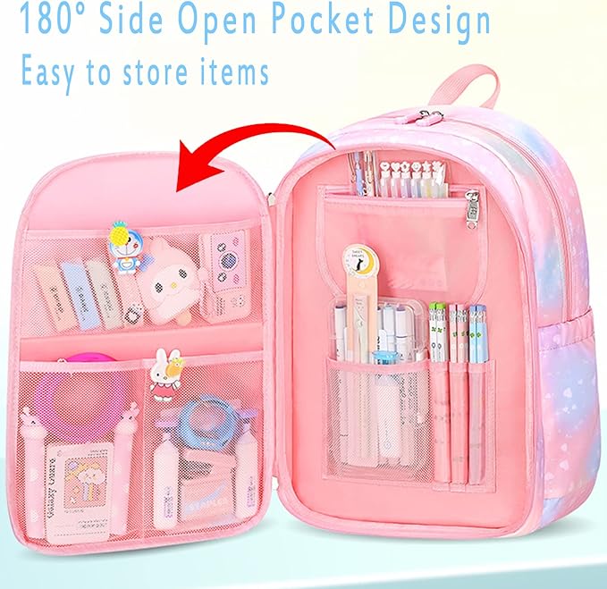 Kawaii Backpack, Pink Backpack for Girls, Kid Starry Rainbow Bookbag, Cute Backpack for Kids, Aesthetic Backpack, Pink-CubbioJoy