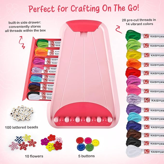 Bracelet Making Kit for Girls - Friendship Bracelet Kit - Christmas Gifts for Ages 6 7 8 9 10 11 12 Year Old Girl Birthday Gifts, Arts and Crafts for Kids Ages 8-12 Teen Bracelets DIY Maker Pink Coral-CubbioJoy