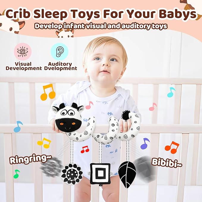 Black and White High Contrast Baby Toys - Sensory Infant Hanging Carseat & Stroller Toy for Newborns 0-6,6-12Months Perfect Easter Birthday & Baby Shower for Babies Boys Girls-CubbioJoy