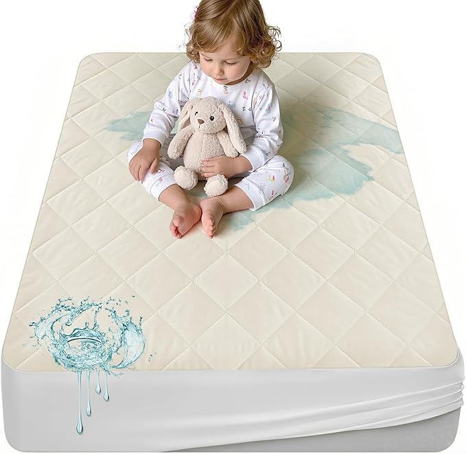 Lofe Organic Cotton Crib Mattress Protector - Top&Side Waterproof, 100% Waterproof Crib Mattress Protector, Breathable Baby Crib Mattress Cover, Toddler Crib Mattress Fitted 52x28x9 in-CubbioJoy