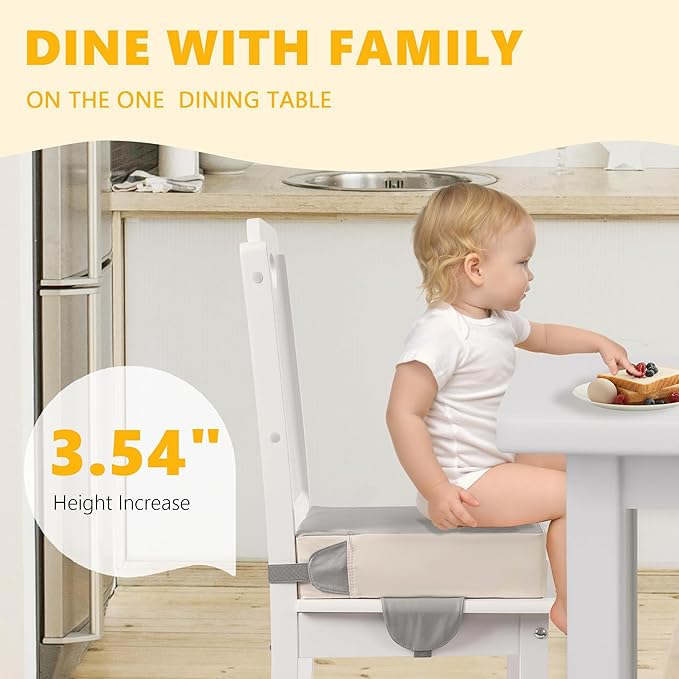 Booster Seat for Kitchen Chair with Adjustable Straps, Toddler Booster Seats for Dining Table Portable for Travel Camping Eating, Booster Cushion for Table for Baby Child Infant Kid Boy Girl-CubbioJoy