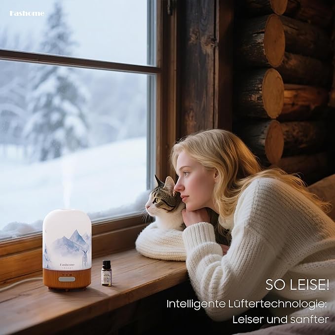 Aromatherapy Essential Oil Diffuser with Lavender Oils, 6 in 1 Ultrasonic 100ML Aromatherapy Scent Humidifier Vaporizer with Dense fine Mist, Timer, Auto-Off (Winter-Lavender)-CubbioJoy