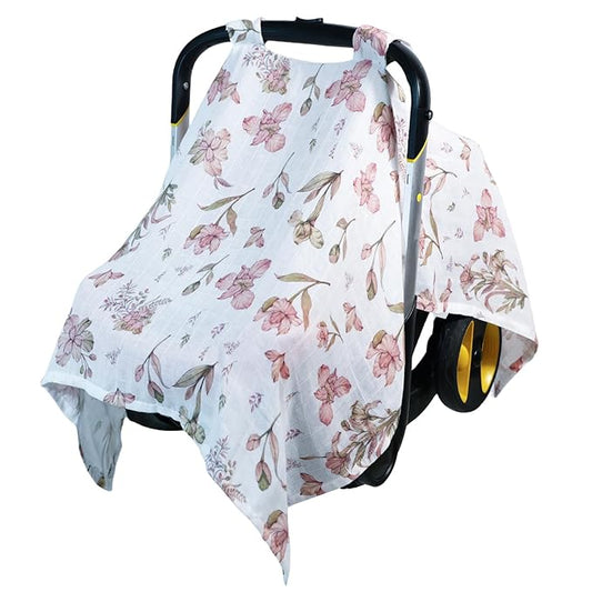80S Muslin Car Seat Cover for Babies - Soft & Breathable Infant Carrier Canopy, Lightweight Sunshade for Summer, Universal Fit for Baby Boys & Girls-CubbioJoy