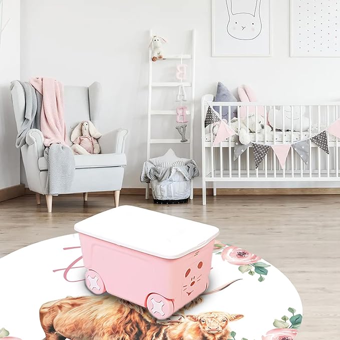 Custom Nursery Crib Bedding Set: Personalized Name 4 Piece Floral Highland Cow Design Baby Crib Sets for Girls - Toddler Double Layer Blanket Set, Comfortable Crib Bed Sheets for Baby Toddlers-CubbioJoy