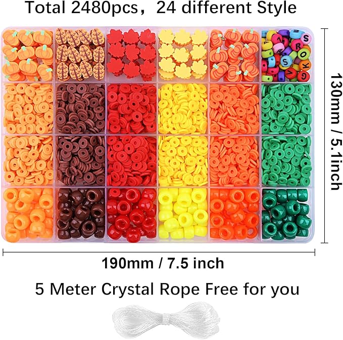 2480pcs Thanksgiving Fall Polymer Clay Beads Charms Friendship Bracelet Necklace Earring Jewelry Making kit, Accessories for Arts Crafts DIY Gifts for Women Girls-CubbioJoy